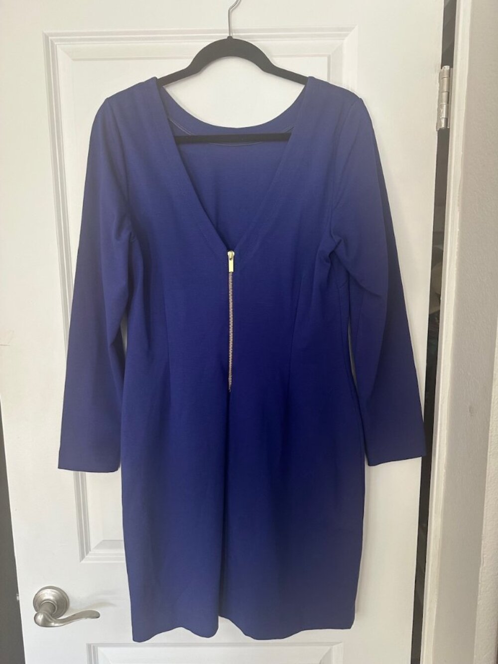 Banana Republic blue long sleeve v neck mini dress.